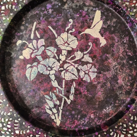 HANDCRAFTED Upcycled Metal Tray HANDPAINTED Tabletop Art Decor Floral Artwork - Picture 10 of 17